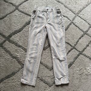 Hollister pants ultra high rise slim straight striped tan white blue XS